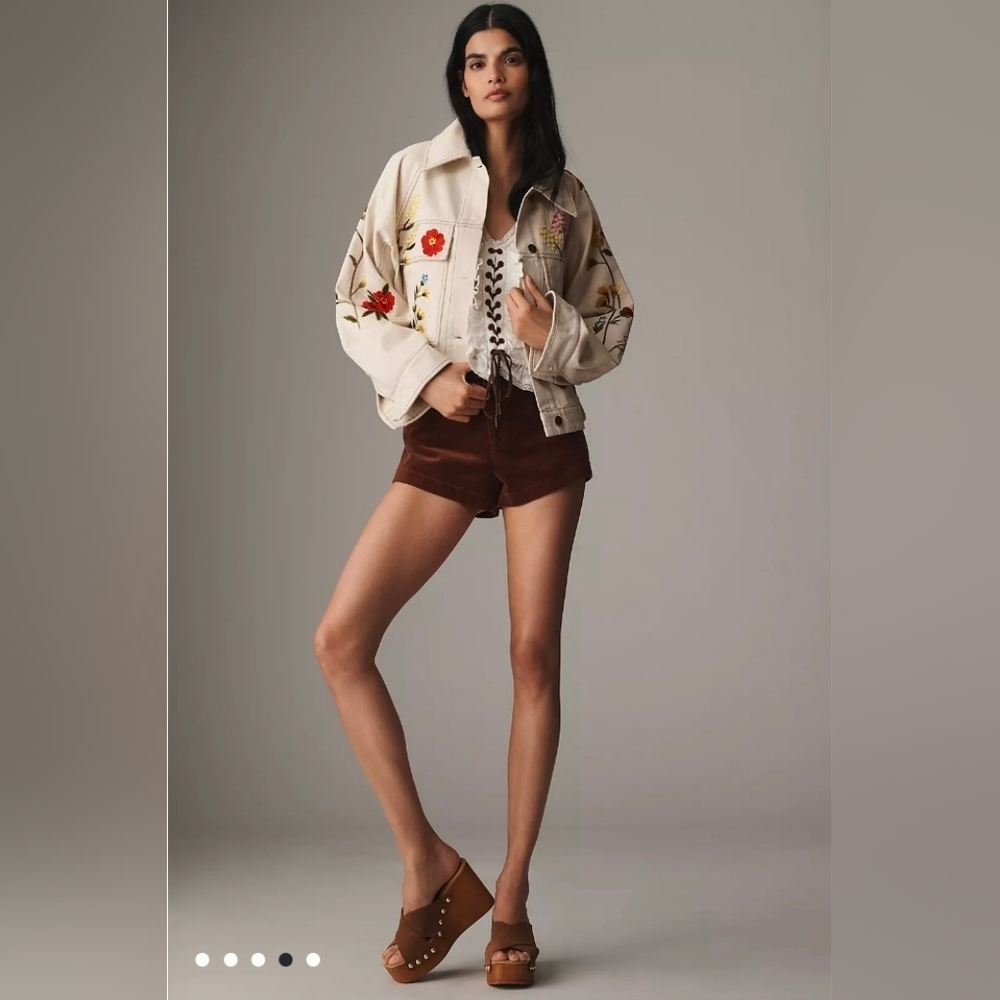 Anthropologie Limited Edition Cream Floral Embroidered Jean Jacket - Picture 10 of 16